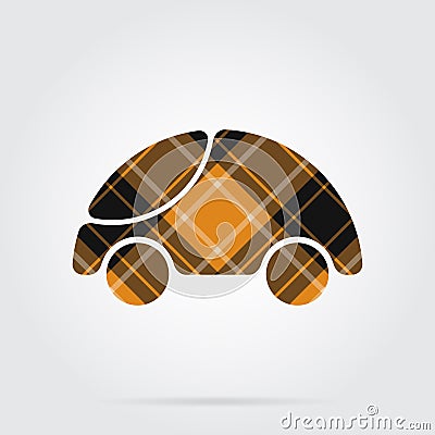 Orange, black tartan icon - cute rounded car Vector Illustration