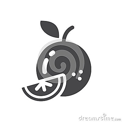 Orange black vector icon. Simple fruit symbol with leaf. Vector Illustration