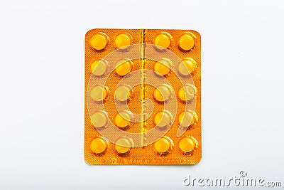 Orange blister packs pills collection Stock Photo