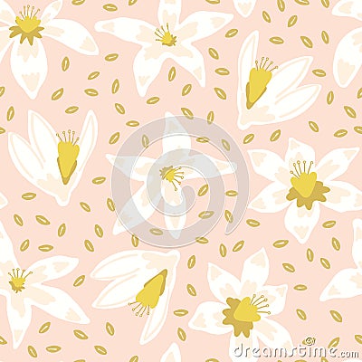 Orange blossom flowers with leaves trendy garden Cartoon Illustration