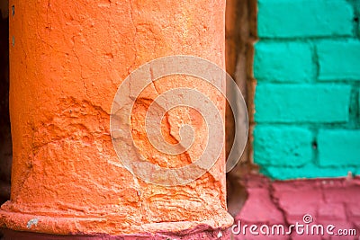 Orange and blue combination old Textured damage piller Stock Photo