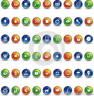 Orange blue and green button icons Vector Illustration