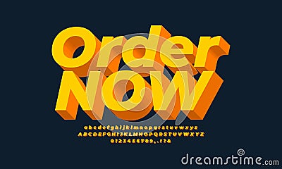 Orange bold 3d font effect or text styles design Vector Illustration