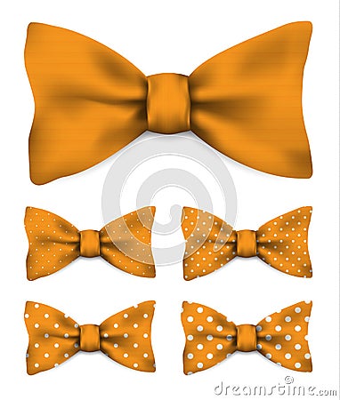 Orange bow tie with white dots realistic vector illustration set Vector Illustration