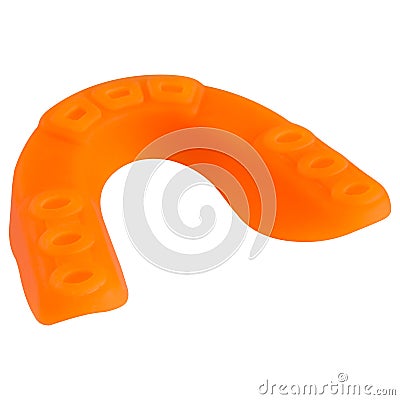 Orange boxing mouthguard, back side, on white background, teeth protection Stock Photo