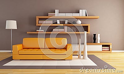 Orange and brown living room Stock Photo