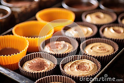 orange and brown themed array of raw cupcake batter Stock Photo