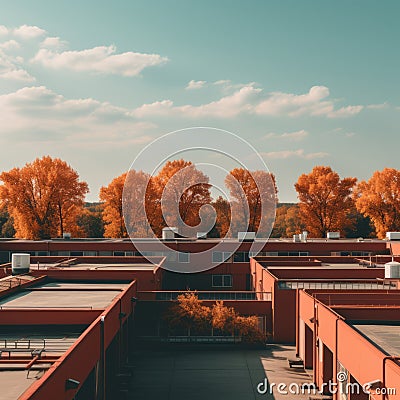 an orange building with trees in the background Stock Photo