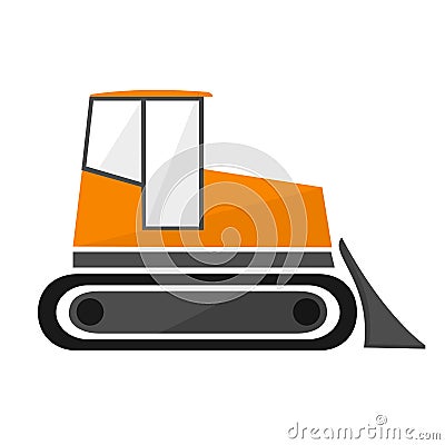 Orange bulldozer in the flat. crawler tractor with a bucket. Stock Photo