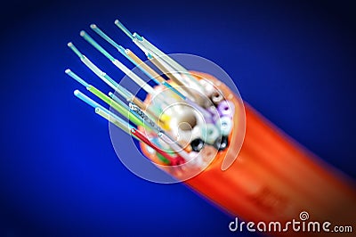 Orange bundle of fiber optic cables Stock Photo