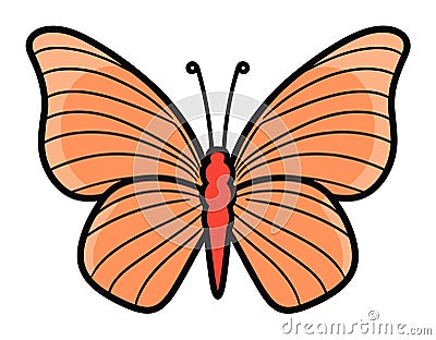 Orange butterfly with open wings, simple flat design. Biology, entomology, spring nature vector illustration Vector Illustration