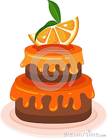 Orange cake isolated on white Vector Illustration