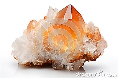 Orange Calcite carbonate mineral crystal on white background Stock Photo