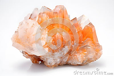 Orange Calcite mineral crystal rock on white background Stock Photo