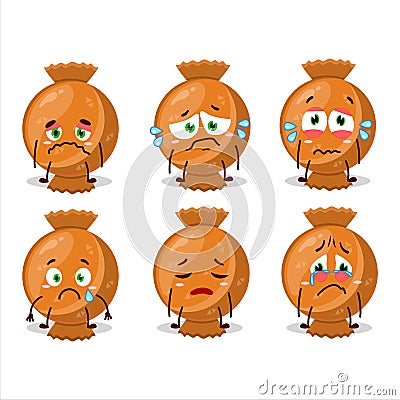 Orange candy wrap cartoon character with sad expression Vector Illustration