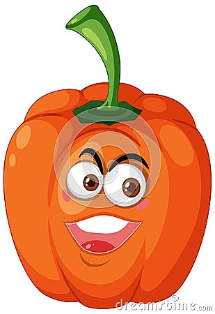 Orange capsicum cartoon character with happy face expression on white background Vector Illustration