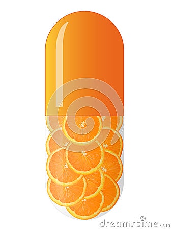 Orange capsule with oranges Stock Photo