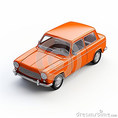 1960s Soviet Orange Car Diecast Model On White Background Stock Photo