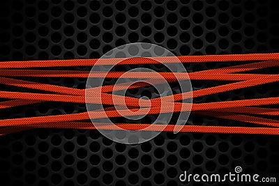 Orange carbon fiber frame on black mesh carbon background. Cartoon Illustration