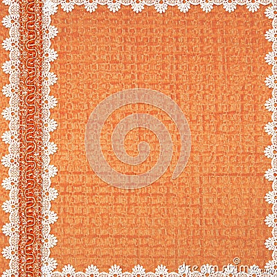 Orange card with flowers and white laces Stock Photo