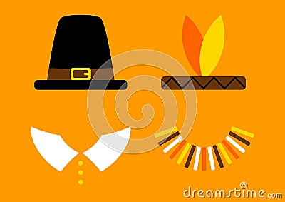 Orange Card Thanksgiving With Abstract Pilgrim And Native American Vector Illustration