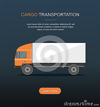 Orange Cargo Delivery Truck Isolated on Dark Background Vector Illustration