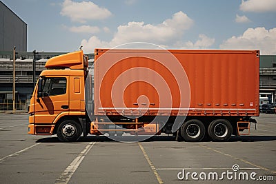 Orange cargo truck on the port Stock Photo