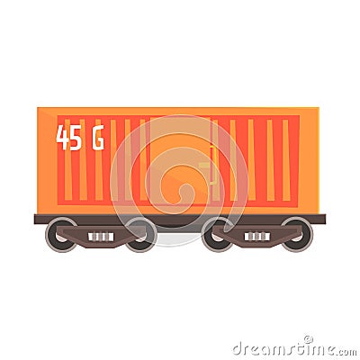 Orange cargo wagon. Colorful cartoon illustration Vector Illustration