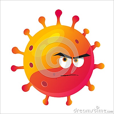 Orange cartoon coronavirus with funny angry face Vector Illustration
