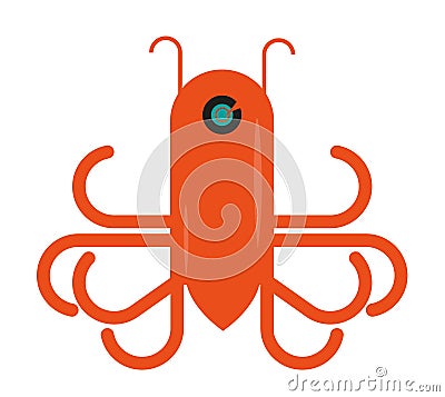 Orange Cartoon Squid vector Vector Illustration