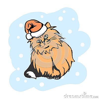 Orange cat in Santa hat Vector Illustration