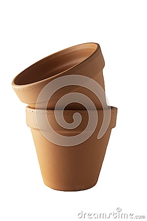 Orange Ceramic Pot On White Background. Gardening. Spring time Stock Photo