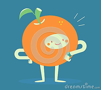 Orange Character Looking at a Watch Vector Illustration
