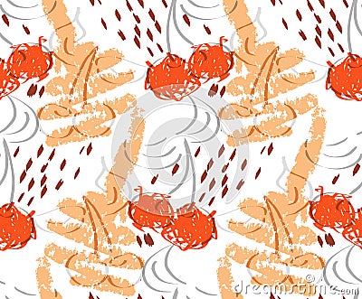 Orange cherries on orange scribbles and white Stock Photo