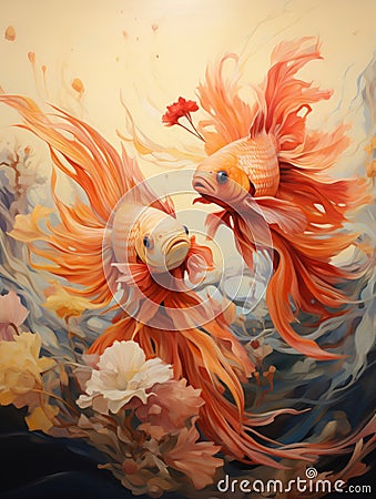 Illustration of Orange Chinese fighting fish against neutral background Stock Photo