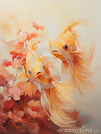 Illustration of Orange Chinese fighting fish against neutral background Stock Photo