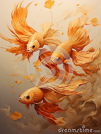 Illustration of Orange Chinese fighting fish against neutral background Stock Photo