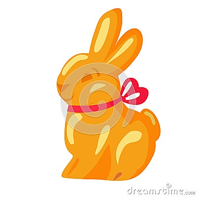 Orange Chocolate Bunny with Pink Ribbon Drawn Icon Vector Illustration