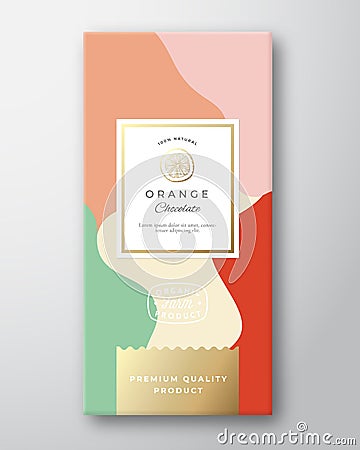 Orange Chocolate Label. Abstract Vector Packaging Design Layout with Soft Realistic Shadows. Modern Typography, Hand Vector Illustration