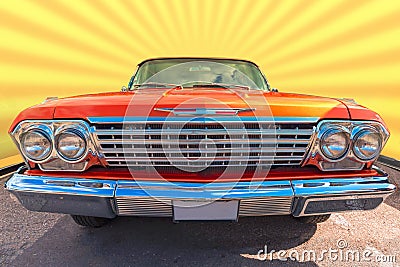 Orange and chromed old sixty brand car Stock Photo