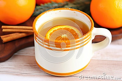 orange and clove spiced cider in ceramic mug Stock Photo