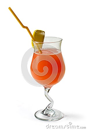 Orange cocktail decorated with lemon and tubule Stock Photo