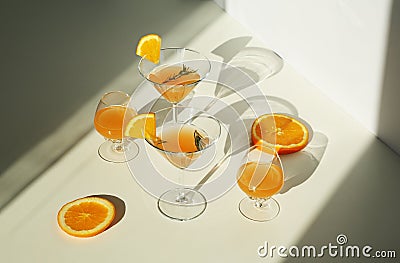 Orange cocktails with orange on a white background Stock Photo