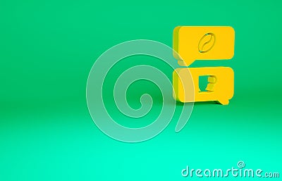 Orange Coffee and conversation icon isolated on green background. Coffee talk. Speech bubbles chat. Minimalism concept Cartoon Illustration