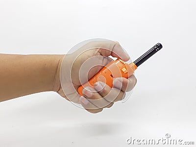 Orange Color Automatic Lighter for Kitchen Utensils and Birthday Candles in White Background 07 Stock Photo