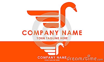 Orange Color Beautiful Fast Wing Animal Swan Logo Design Vector Illustration