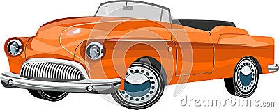 Orange color Retro vintage old car on the road, Vector Illustration