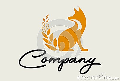 Orange Color Simple Fox with Nature Leaf Tail Logo Design Vector Illustration