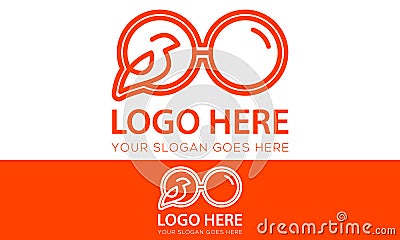 Orange Color Simple Line Art Bird Glasses Logo Design Vector Illustration