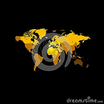 Orange color world map on black background. Globe design backdrop. Vector Illustration